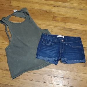 F21 open back tank & jean shorts sz 5 small bundle